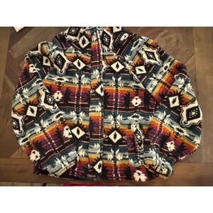 Women's Aztec Design Sherpa Type Zip Jacket Size S Dizzire